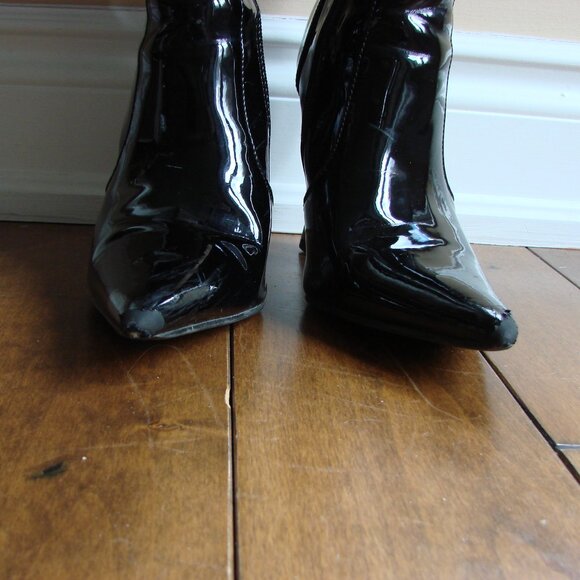 Aldo Black Pantent Leather Knee High Stiletto Boots Pointy Toe Size UK 5 US 7.5 - Picture 12 of 16